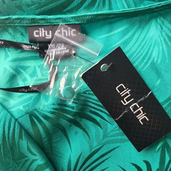 City Chic Polyester Amalia Dress XXL 24 Greenstone Palm Print V-Neck Long Sleeve - Picture 7 of 16